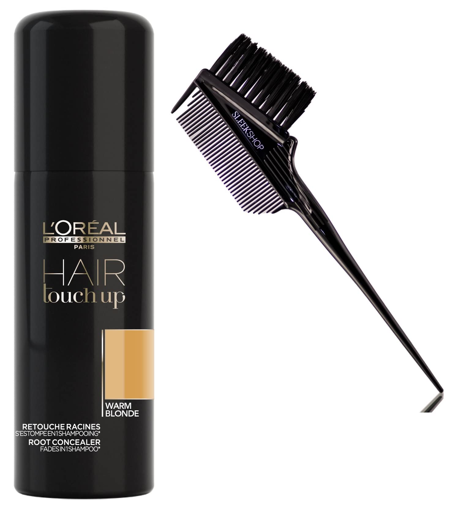 WARM BLONDE , L'oreal Professionnel HAIR TOUCH UP Spray, Root Concealer Aerosol Hair Color Hairspray Loreal Haircolor Dye - Pack of 1 w/ SLEEK 3-in-1 Brush/Comb - image 1 of 1