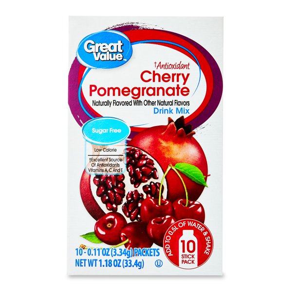 Great Value SugarFree Cherry Pomegranate Antioxidant Drink Mix, 0.11