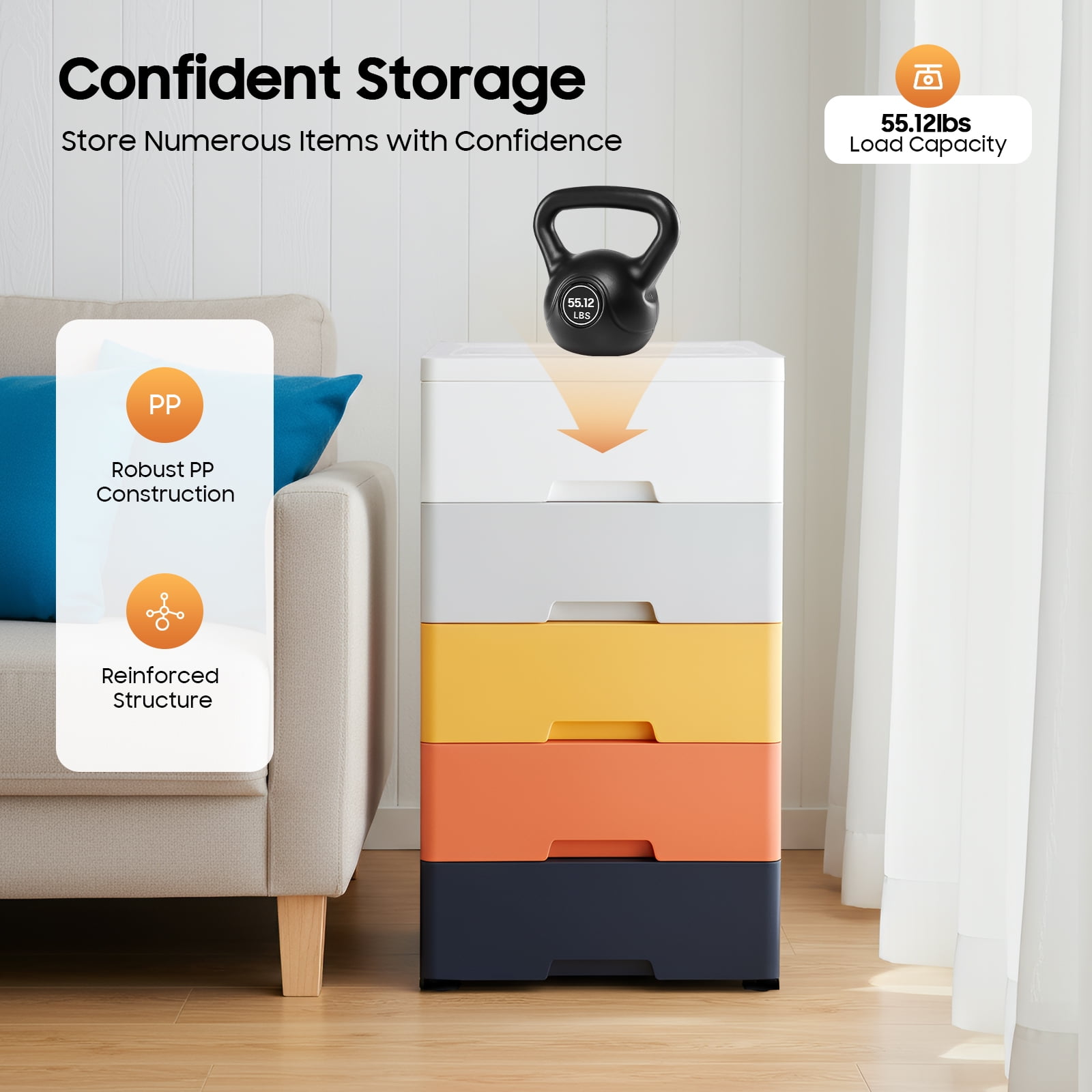 Plastic Drawers Dresser Storage Cabinet 5 Drawer Stackable Vertical Clothes Storage Tower, Bedroom Tall Small Chest Closet, Organizer Unit for Hallway Entryway Home (Colorful)