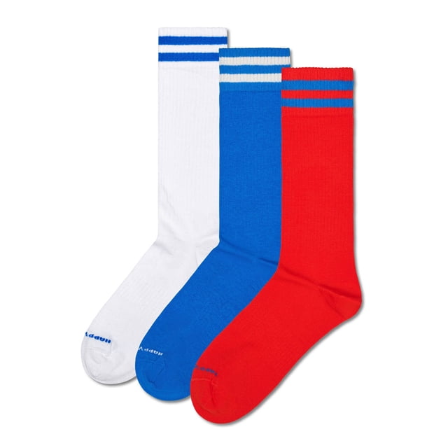 Happy Socks Calcetines unisex, paquete de 3 - Calcetines lisos, algodón, rayas, colores lisos, mezcla de algodón Blanco/Azul/Rojo 41-46