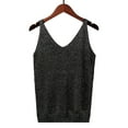 thumbnail image 2 of Holzkary Womens Sleeveless Sweater Vest Summer Casual V Neck Loose Knit Lightweight Pullover Tank Tops Women's Solid Color V Neck Sequin Camisol Black One Size, 2 of 4