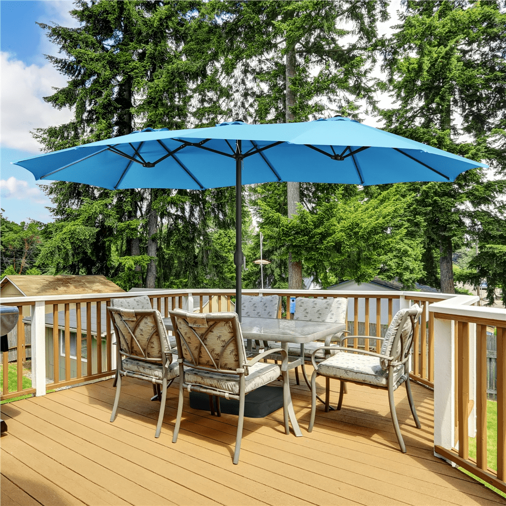 Renwick 15 FT Twin Patio Parasol with Crank Lift, Sky Blue