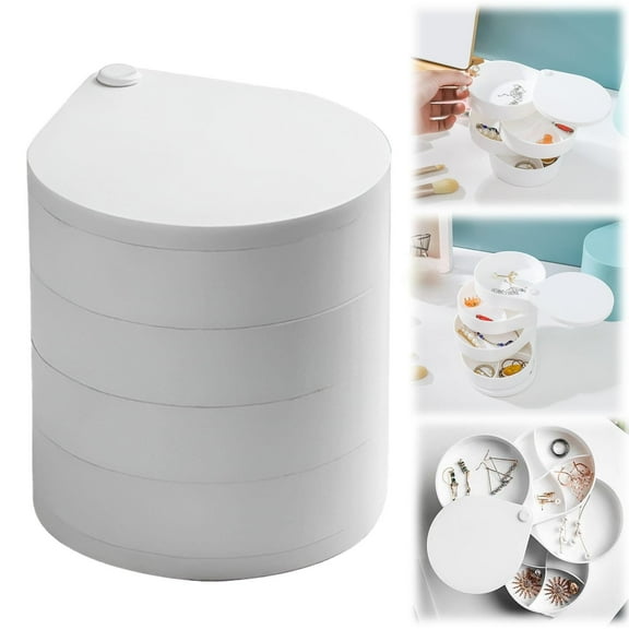 Storage Case Jewelry Organizer Box Jewelry Tray Holder Organiser Box Small Earring 4 Layer Rotating Jewelry Storage Case for Bracelets/Rings/Necklace Jewelry Storage Box for Women Little Girl