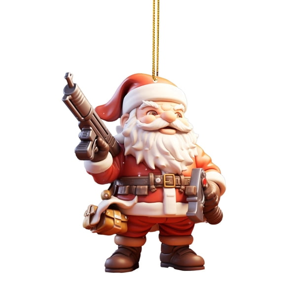Adorno navideño de Papá Noel - Colgante acrílico de doble cara para coche, teléfono, bolso y decoración de árbol con cordón dorado