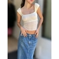 thumbnail image 4 of Arvbitana Women Teen Girls Cap Sleeve Crop Tops Textured Sheer Mesh Square Neck Show Navel T-shirt Slim Fit Backless Summer Fashion Shirts for Streetwear, 4 of 6