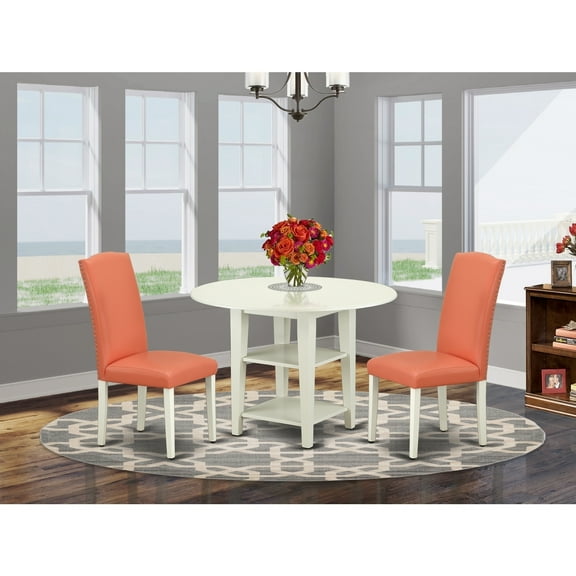 Victorian Dining Set 3Pc Table & 2 Chairs - Pink Flamingo Linen White Legs - 20x42" Table