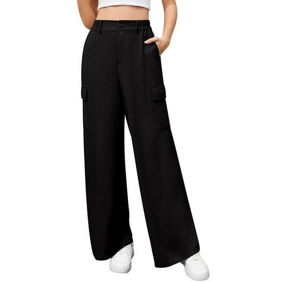 Uvplove Womens High Waisted Wide Leg Cargo Pants Baggy Casual Work Trousers with 4 Pockets