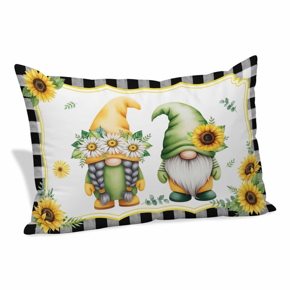 Summer Dwarfs Body Pillow Cover Yellow Sunflower Daisy Black Plaid Field Soft Satin Body Pillowcase with Hidden Zipper Long Pillow Case for Bedroom Sofa Couch Car 16"x24"
