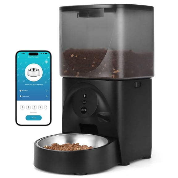 Cobectal Automatic Dry Cat Feeder with Adjustable Station, Voice Control & Dual Power Supply