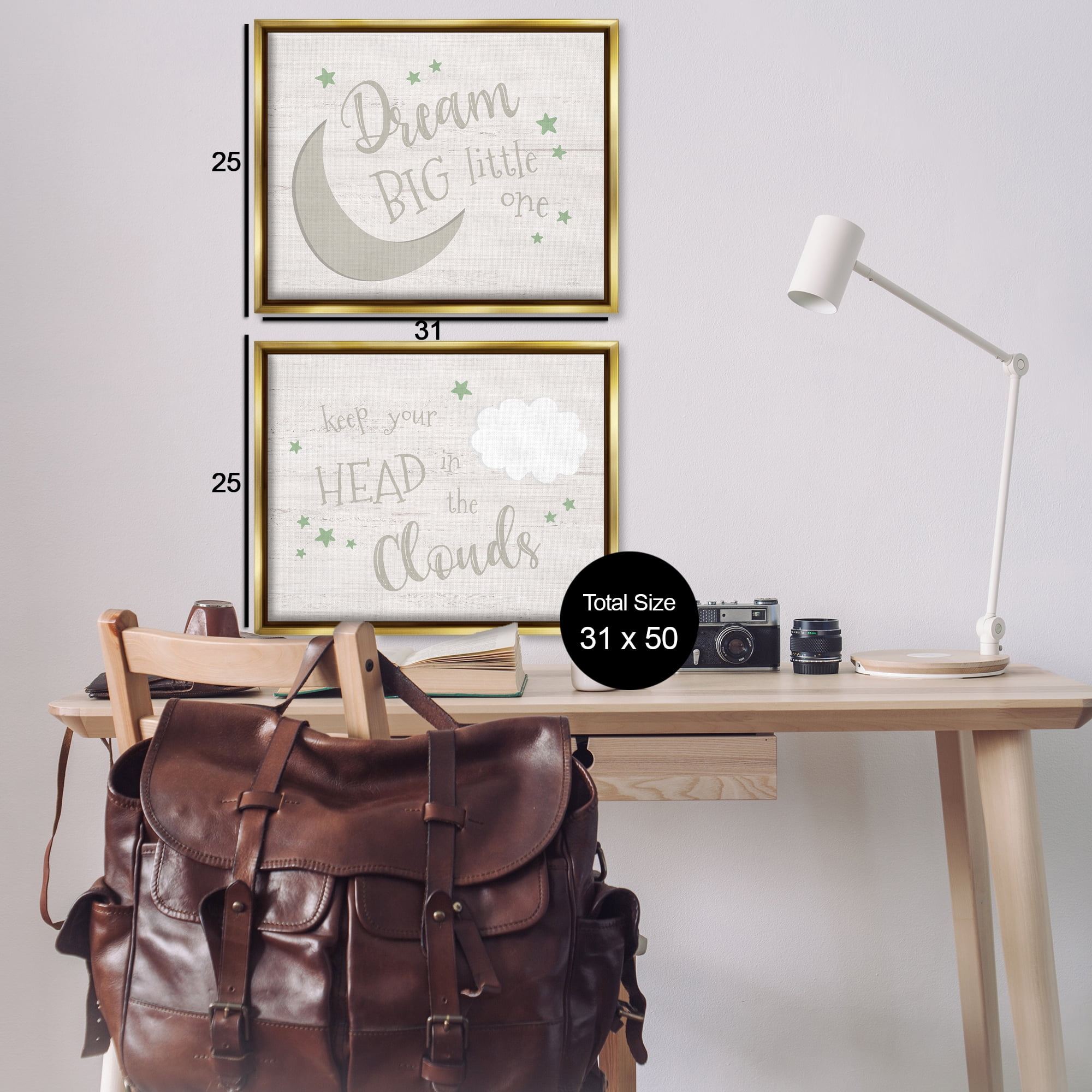 Stupell Industries Nursery Dreams Quotes Text & Numbers Painting Gold Floater Framed Canvas Art Print Wall Art, 31 x 25, Set of 2