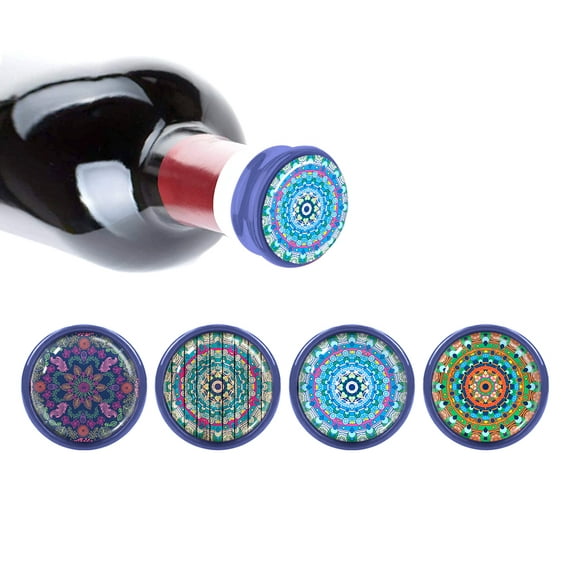 WIRESTER 4pcs Set Bohemian Mandala Ceramic Cork Wine Bottle Stopper Wine Corks Crafts