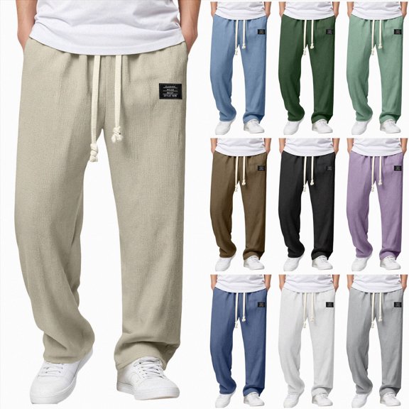 Mens Casual Joggers Pants Cotton Drawstring Chino Hiking Pants Outdoor Sweatpants with Pockets Joggers Sweatpants ,XL-Khaki
