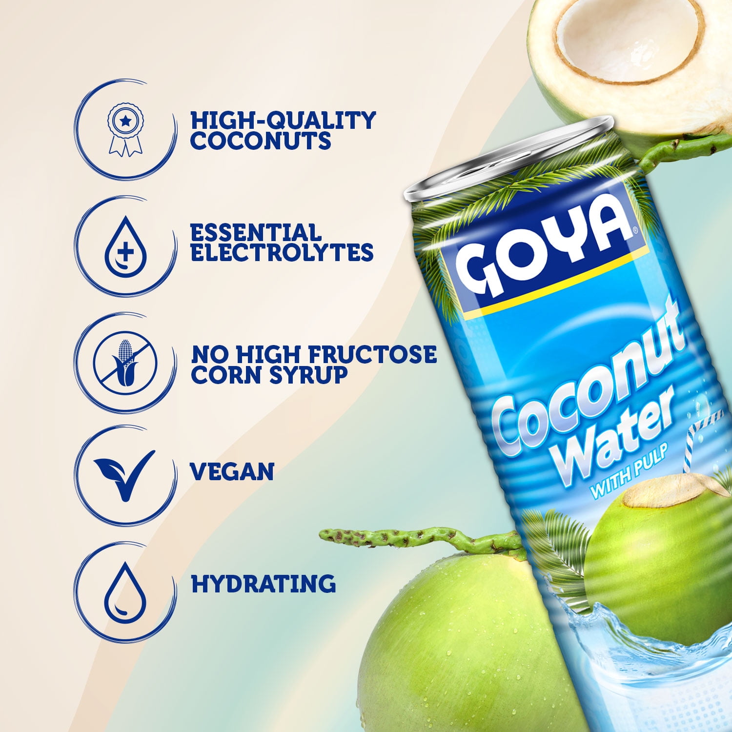 GOYA Coconut Water with Pulp, 17.6 fl oz Can, Tropical Beverage