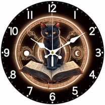 Black Cat Wall Clock 12 Inch Battery Operated Wall Clocks Magic Book Non Ticking Silent Clocks Decorative Clock for Living Room Office Bedroom Home Decor Colorful
