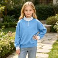 thumbnail image 3 of YUANxueke Boys & Girls Fleece Color Block Sweatshirt Long Sleeve Zip Up Mock Neck Pullover Top,Blue,7 Years, 3 of 8