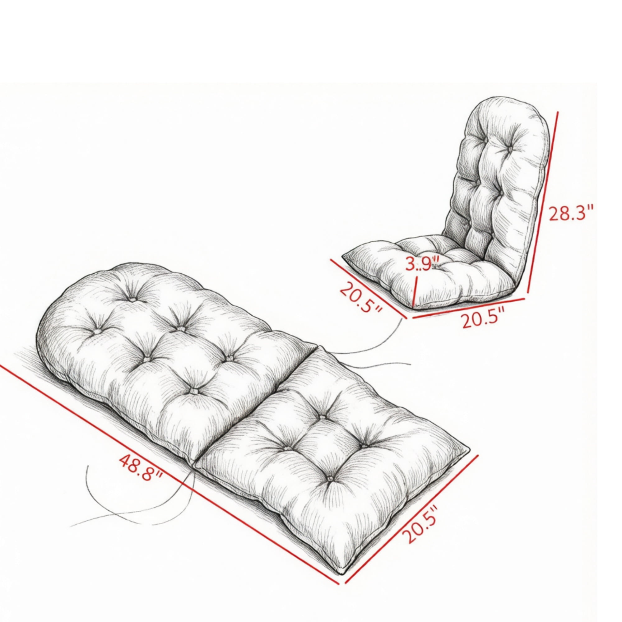 2 Pack Adirondack Chair Cushions Khaki 3.9 Inch Thick Seat & Back Cushion, Tufted UV Splash Resistant Polyester Patio Chair Pad with Secure Tie Straps