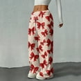 thumbnail image 5 of Hearthz Fleece Pj Pants Women Bow Fuzzy Fleece Cozy Elastic Waist Wide Leg Sleep Pants with Pockets Fall Winter Warm Pj Soft Sleep Bottoms, 5 of 6