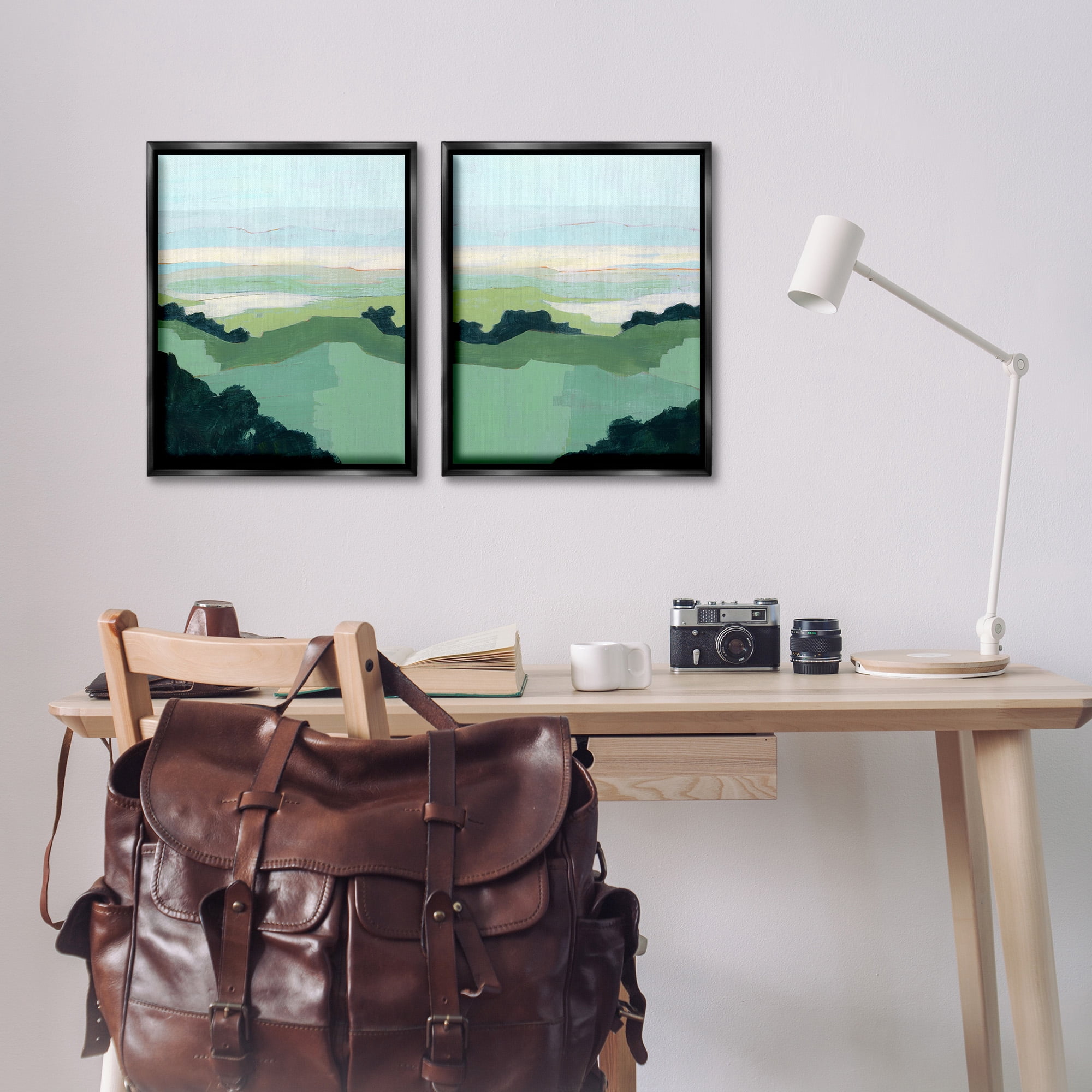 Stupell Industries Hill Side Nautical Landscape Abstract Landscape Painting Black Floater Framed Canvas Art Print Wall Art, 17 x 21, Set of 2