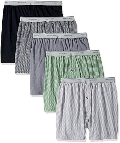 Fruit Of The Loom Men's Exposed Waistband Knit Boxer (5 Pack) (Assorted ...
