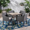thumbnail image 3 of Baldwin Outdoor Acacia Wood and Wicker 5 Piece Dining Set with Cushions, Gray and Light Gray, 3 of 12