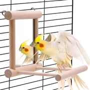 XIBUFE Bird Mirror Parakeet Mirror Perch Stand Wooden Swing Mirror Toy Cage Accessories for Parrots Budgies Parakeets Cockatiels Lovebirds Finches
