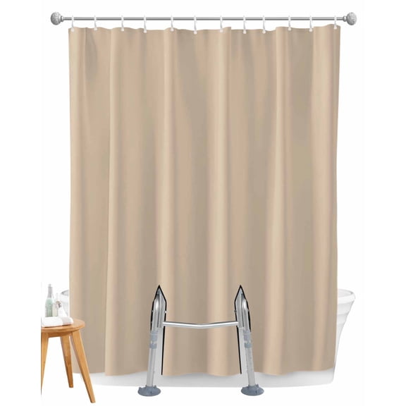Split Shower Curtain for Transfer Bench, Pure Light Khaki Fabric Shower Curtains for Bathroom, Simple Solid Color Tub Sliding Transfer Bench Waterproof Bath Curtains 72"x72"