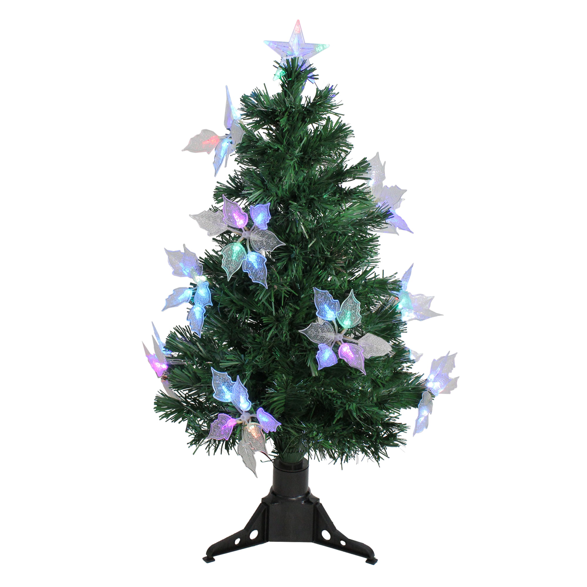 32” FIBER OPTIC GREEN CHRISTMAS TREE WITH BASE-PORTRAYS VARIETY OF VIVID COLORS!