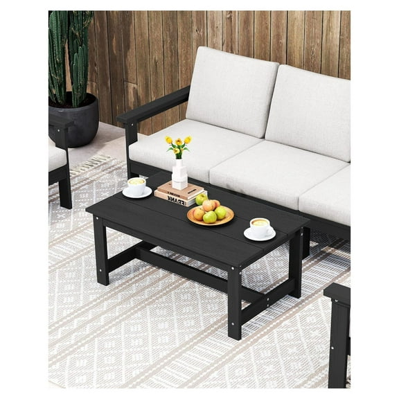 Exlonjet Outdoor Coffee Table, HDPE Coffee Table for Combination Sofa Set, Oversized Patio Coffee Table for Garden, Deck, Balcony, Porch, Black