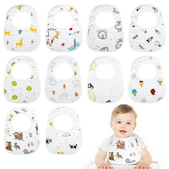 Qweryboo Baby Boy Muslin Cotton Cloth Drool Baby Bibs with Adjustable Snap, 10 Pieces