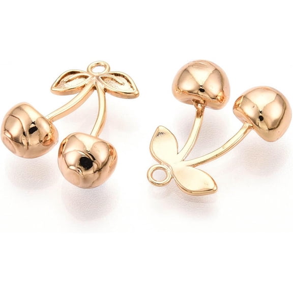 2 pc 2 Pcs Real 18K Gold Plated Brass Cherry Charms Cherry Pendants Jewel Real 18K Gold Plated Pendants for Women DIY Necklace Bracelet Earring Jewelry Craft Making 14x12x5mm Hole: 1.2mm