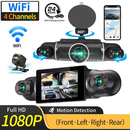 4 Channel WiFi Dash Cam 1080P HD Driving Recorder Night Vision Front&Rear Camera