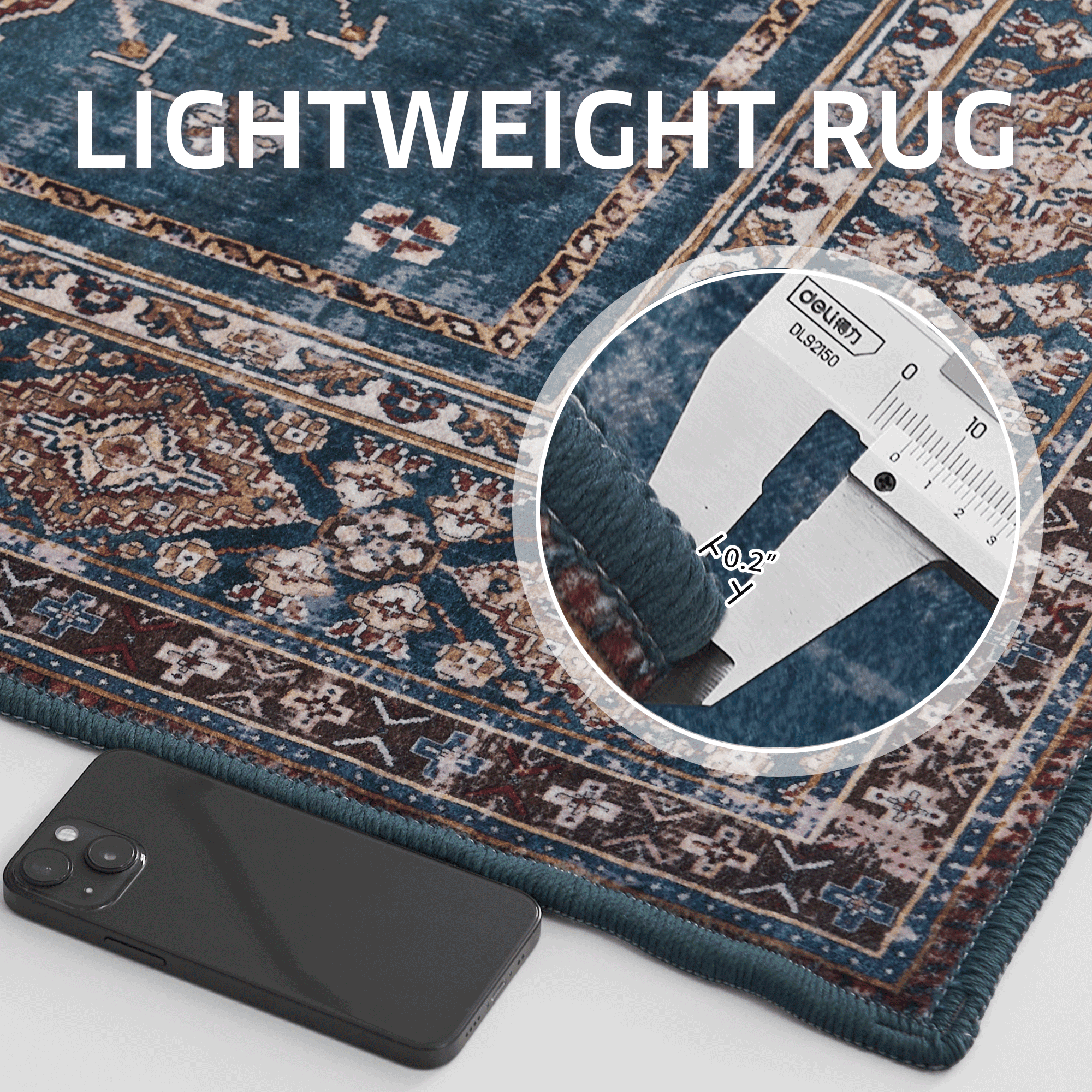 NICETOWN Area Rug 2'x3' Entryway Rug, Machine Washable Non-Slip Stain Resistant Floor Mat & Doormat Thin Foldable Floral Print Indoor Rug for Bedroom Bathroom, Dark Blue
