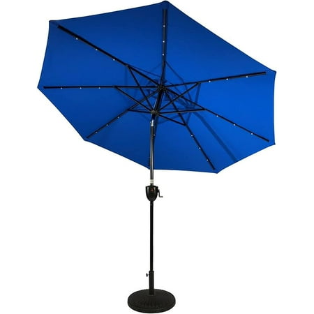 Sun Ray - 9' Round 8Rib Aluminum Bluetooth Solar Lighted Umbrella - Royal Blue