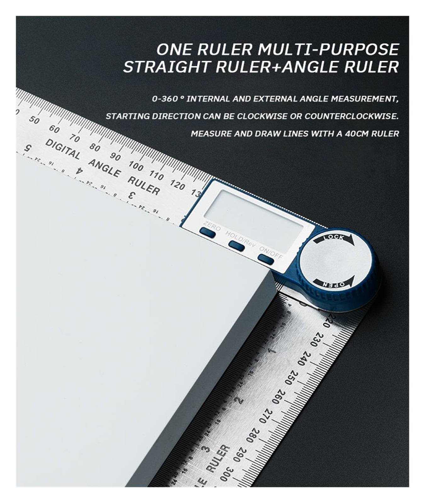 Two in One Digital Display Angle Ruler Multifunction Large Screen Display Plastic Protractor Caliper ,Water-Proof & Dust Resistant