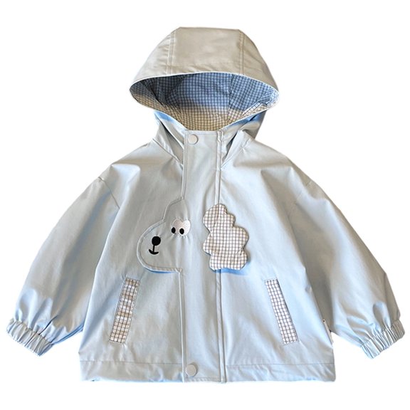 Fozruso Jacket Warm Outwear 5-6 Years,Girls Jacket Coat For Spring Fall Cute Cartoon Hooded Windbreaker Outerwear Casual Everyday Wear For Toddler Kids Age 3 9 Years Blue