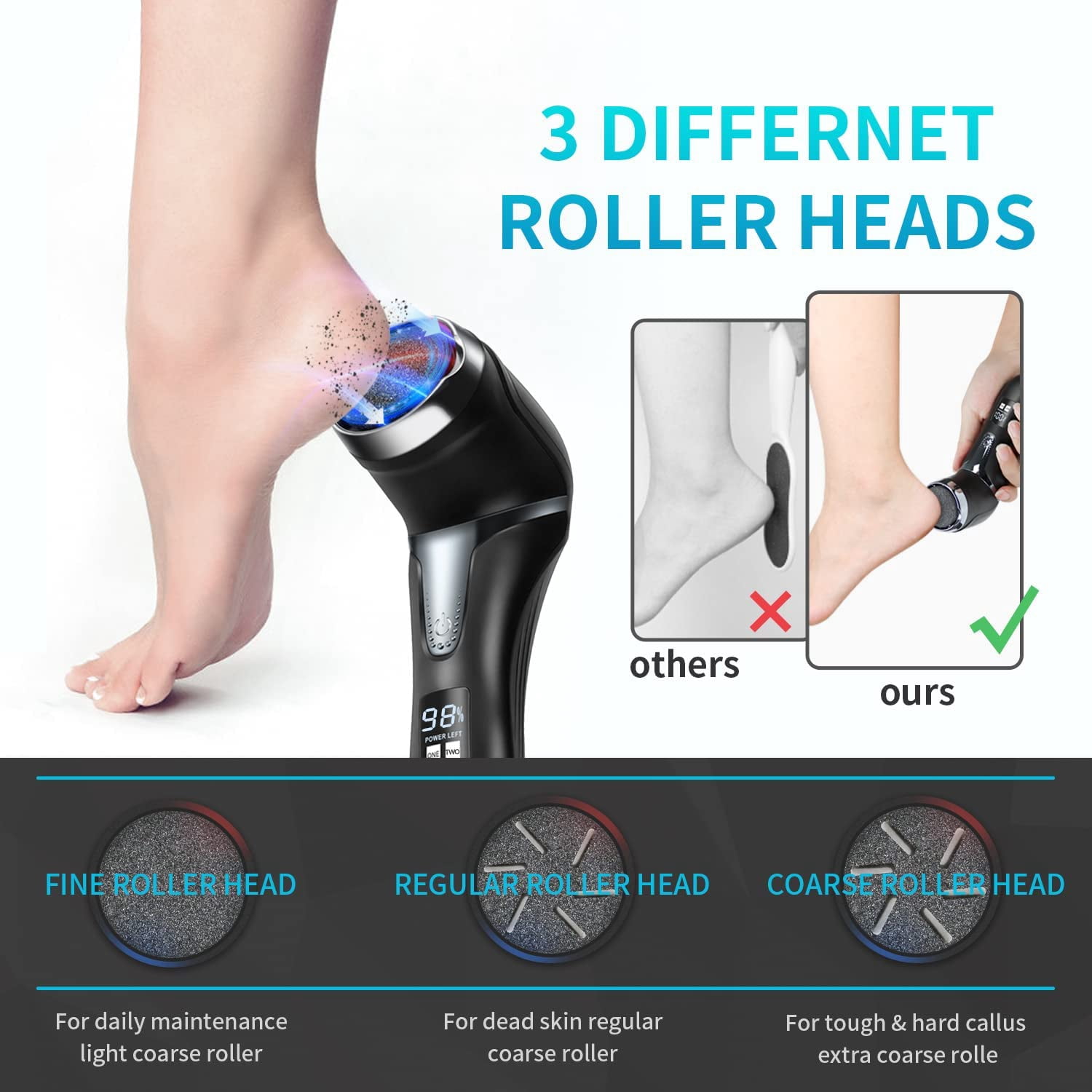 QD-Gotrays Electric Feet Callus Remover with Vacuum Rechargeable Waterproof Pedicure Foot File Professional Pedicure Kit, feet Tool, Foot Care for Women Men Hard Cracked Dead Skin