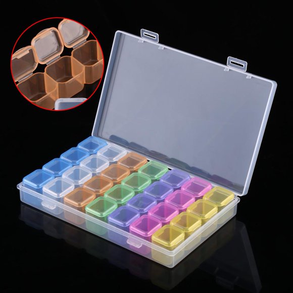 Domqga Plastic 28 Grids Empty Storage Box Nail Art Rhinestone Jewelry Beads Display Case Organize, Nail Box, Jewelry Organize