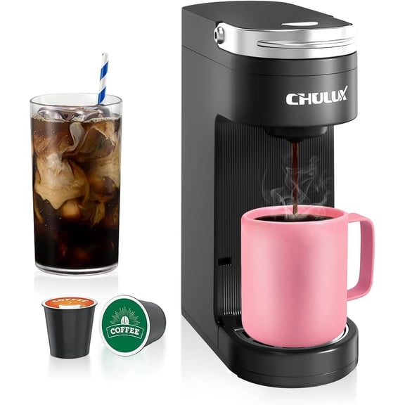Slim Single Serve Coffee Maker for K Pods, One Cup Fits 7.3" Travel Mugs, Machine with 6 to 12oz Brew Sizes