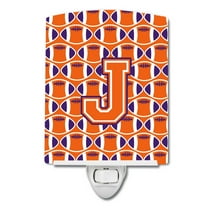Caroline's Treasures CJ1072-JCNL Letter J Football Orange, White and Regalia Ceramic Night Light, 6x4x3", multicolor