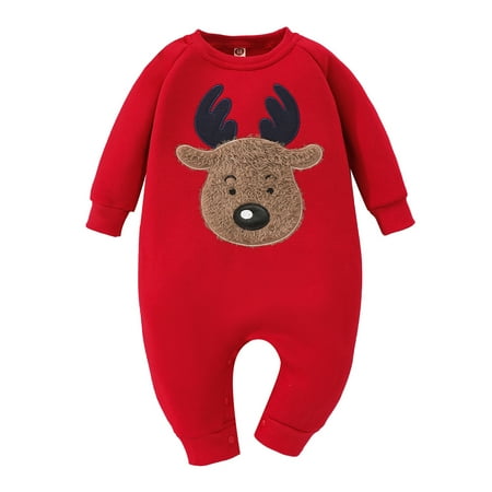 

Toddler Boys Long Sleeve Cartoon Deer Prints Rompers Fall Winter Jumpsuits Kids Clothes