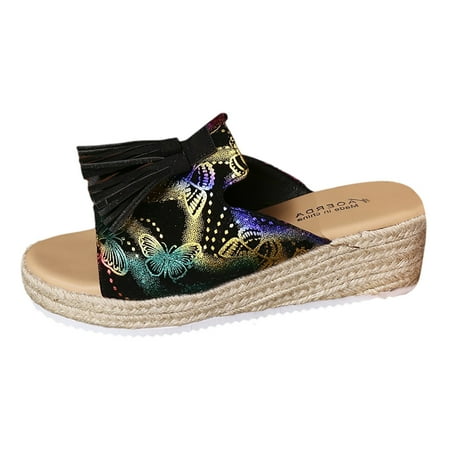 

Fandiiiii Summer New Foreign Trade Flower Slope With Thick Bottom Women s Shoes Big Size Slippers Ethnic Wind Sandals Cute Sandals for Women Dressy