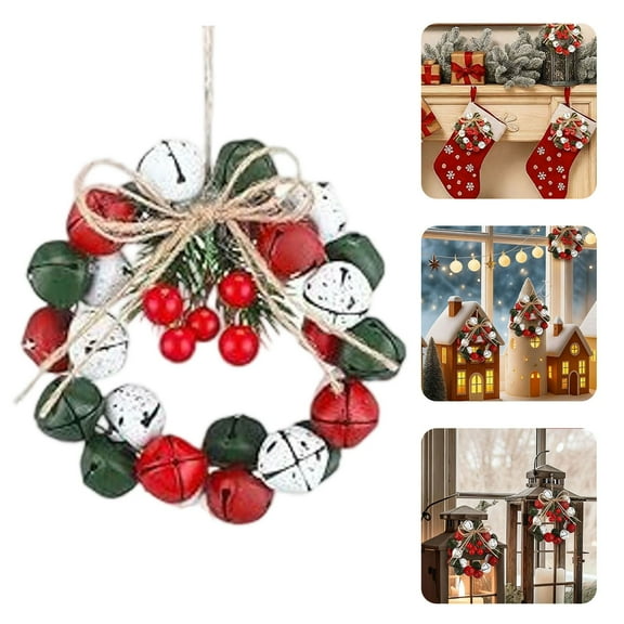Mini Jingle Bell Christmas Wreath Ornament 2" Vintage Small Rust Christmas Wreaths with Twine Bow Pine Red Berries Xmas Tree Hanging Decoration for Xmas Holiday Indoor Home Decor