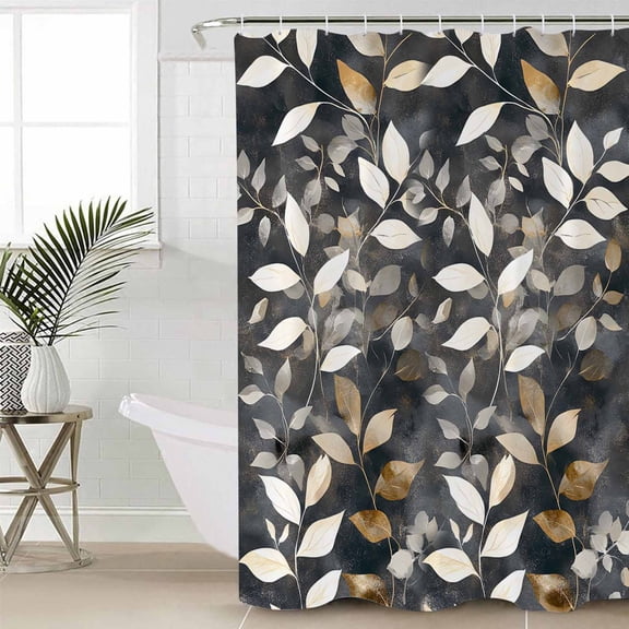 Brown White Leaves Waterproof Fabric Shower Curtain, Farmhouse Vintage Botanical Plants Shower Curtain for Bathroom Curtains Bathtubs Hotel Washable Shower Curtains with 12 Hooks Small 36x78in