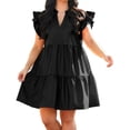 thumbnail image 2 of Plus Size Women V-neck Short Sleeve A Line Ruffle Mini Dress, 2 of 6