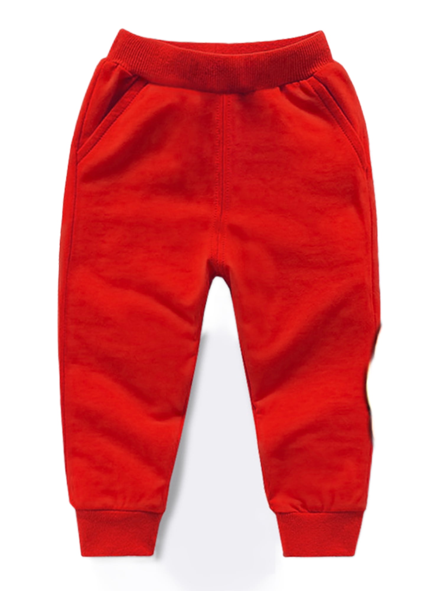 Niuer Boys Warm Straight Leg Trousers Kids Fleece Jogger Pant Solid Color Playwear Elastic Waist