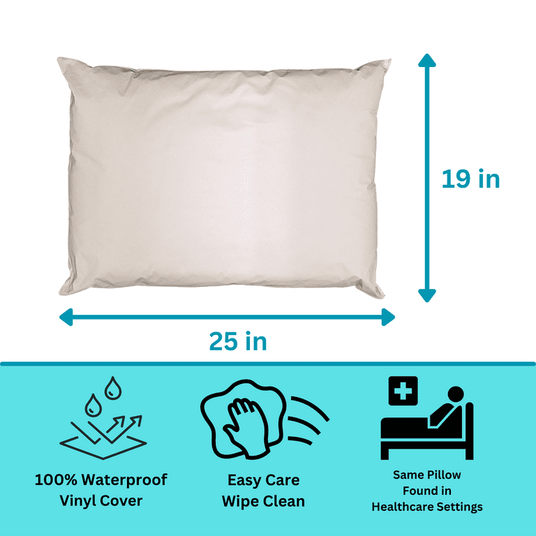 2 Pack Vinyl Covered Medical Bed Pillows 19 in x 25 in Wipeable Easy Clean Fluid Stain Resistant
