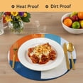 thumbnail image 4 of Blue Burnt Orange Round 13 Inch Placemats Set of 4, Modern Oil Painting Geometric HeatResistant Non Slip Place Mats for Dining Table, Wipeable Braided Kitchen Table Mats for Housewarming, 4 of 9