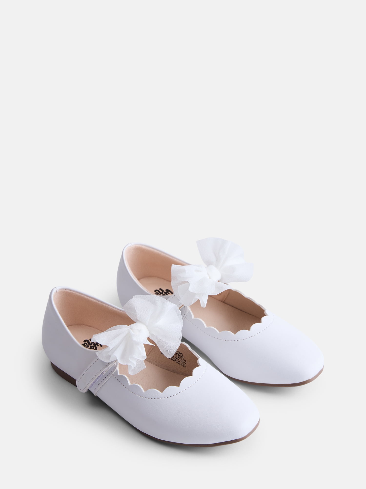 Wonder Nation Little Girls and Big Girls Scallop Ballet Flats with Tulle Bow