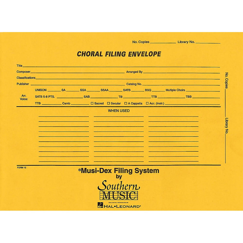 Southern Musidex Choral Filing Envelopes