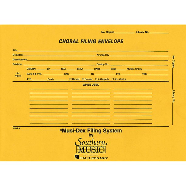 Southern Musidex Choral Filing Envelopes